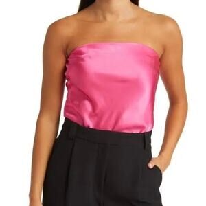Sophie Rue Hit Pink Riviera Strapless Satin Top Size Medium